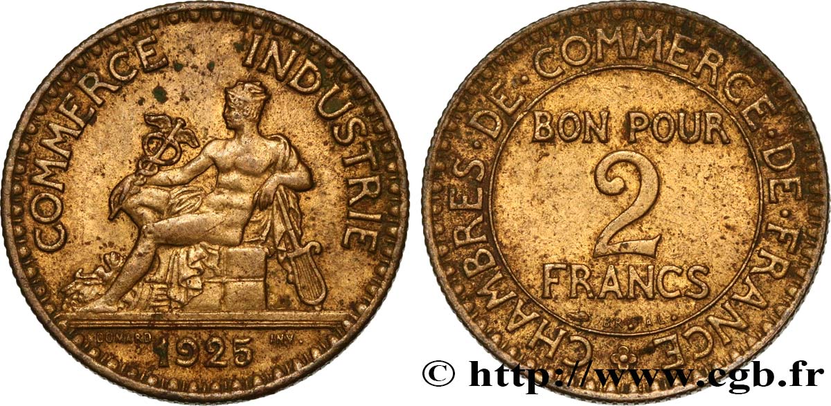 2 francs Chambres de Commerce 1925  F.267/7 AU52 