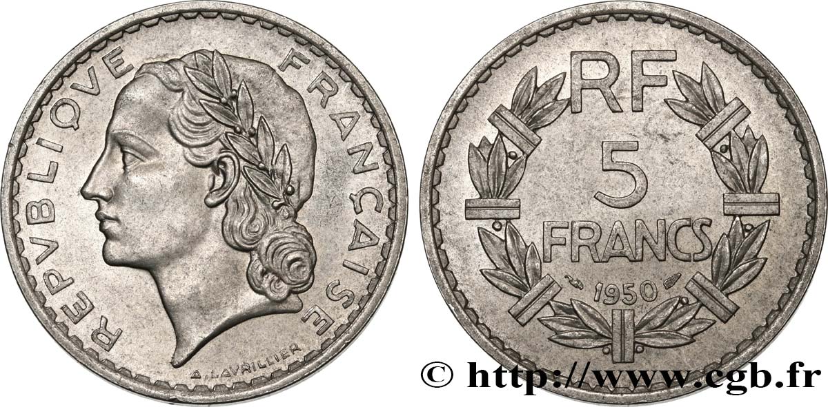 5 francs Lavrillier, aluminium 1950  F.339/20 SUP60 