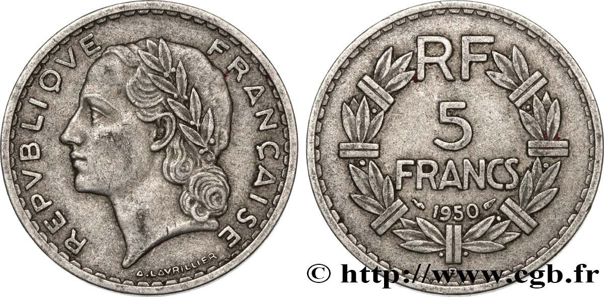5 francs Lavrillier, aluminium 1950 Beaumont-Le-Roger F.339/21 TB35 