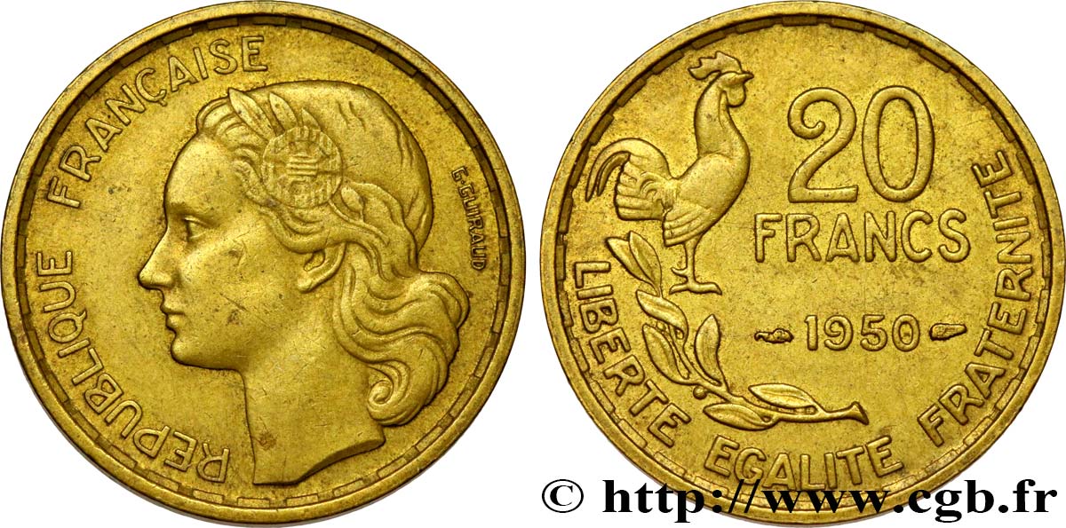 20 francs G. Guiraud, 3 faucilles 1950  F.402/2 S35 