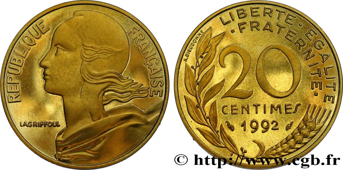 20 centimes Marianne, Belle Épreuve 1992 Pessac F.156/33 var. FDC 