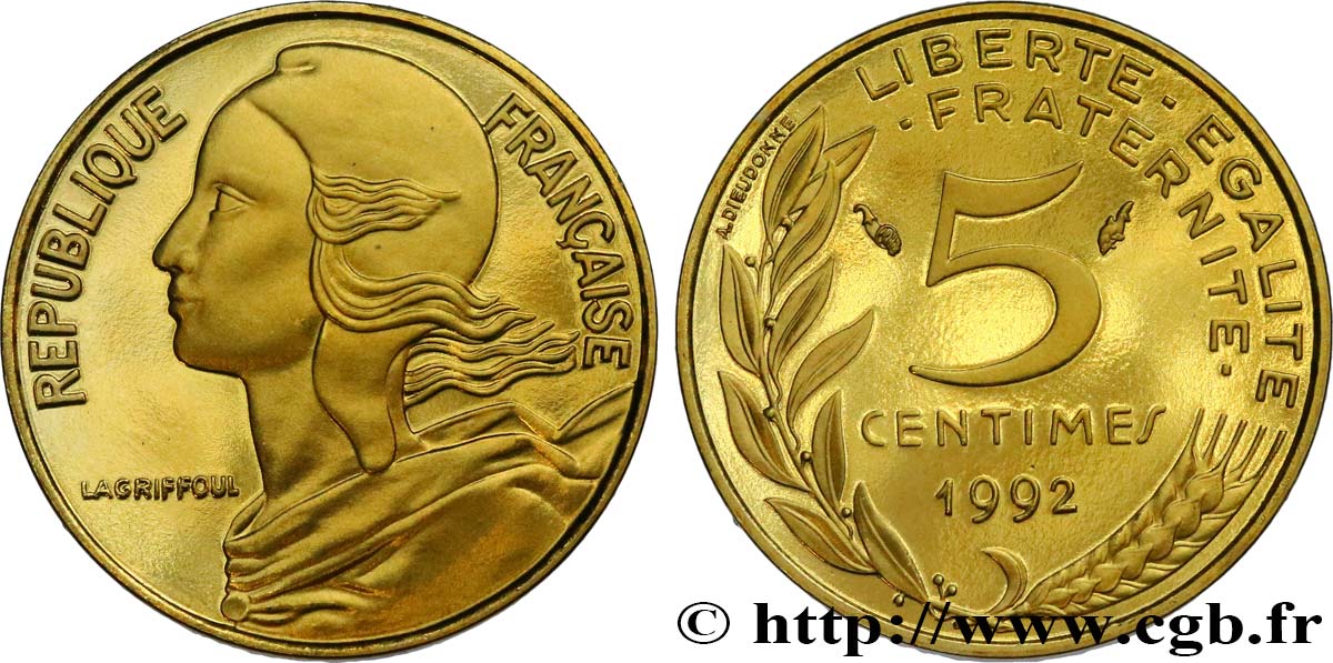5 centimes Marianne, Belle Épreuve, 4 plis 1992 Pessac F.125/30 var. FDC 