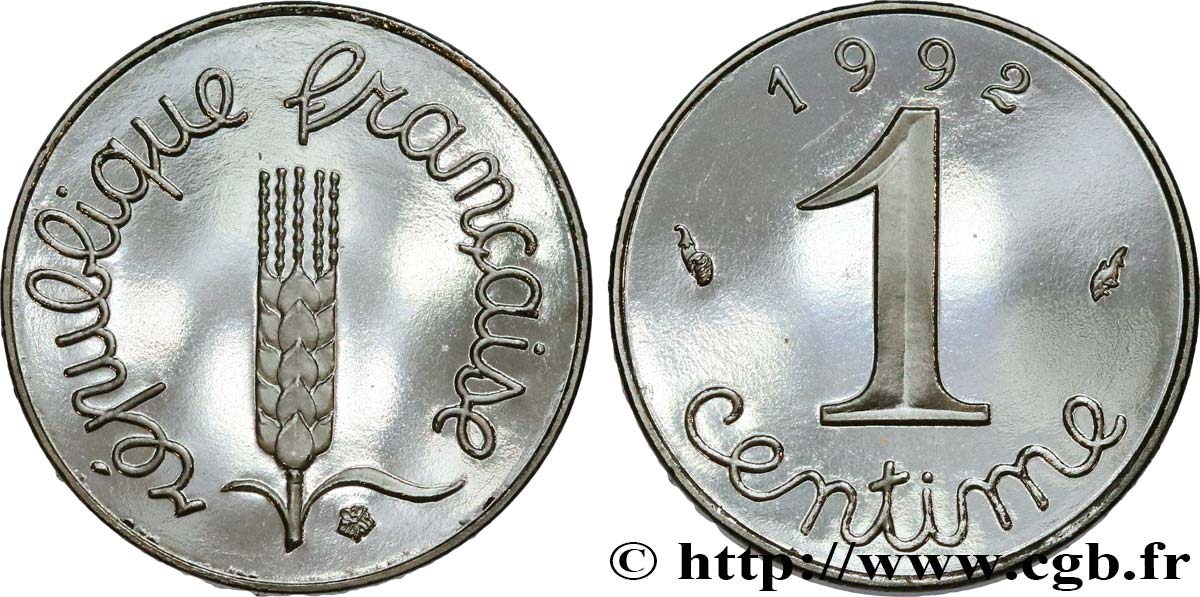 1 centime Épi, Belle Épreuve, frappe monnaie 1992 Pessac F.106/50 var. ST 