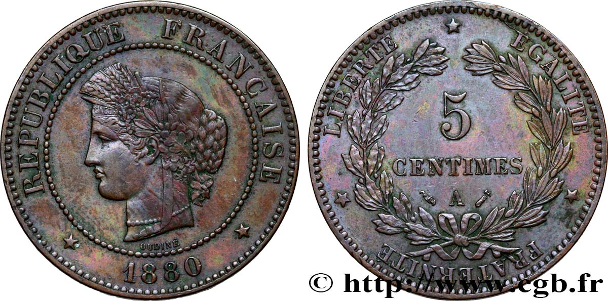 5 centimes Cérès 1880 Paris F.118/21 XF48 