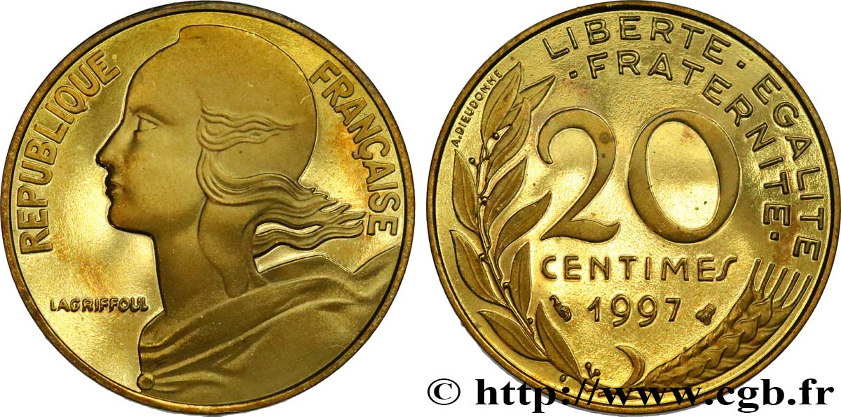 20 centimes Marianne, BE (Belle Épreuve) 1997 Pessac F.156/41 var. MS 