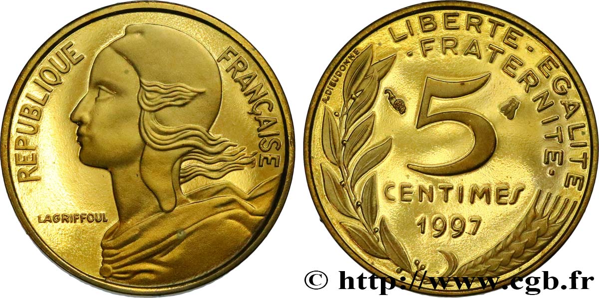 5 centimes Marianne, BE (Belle Épreuve), 4 plis 1997 Pessac F.125/40 var. ST 