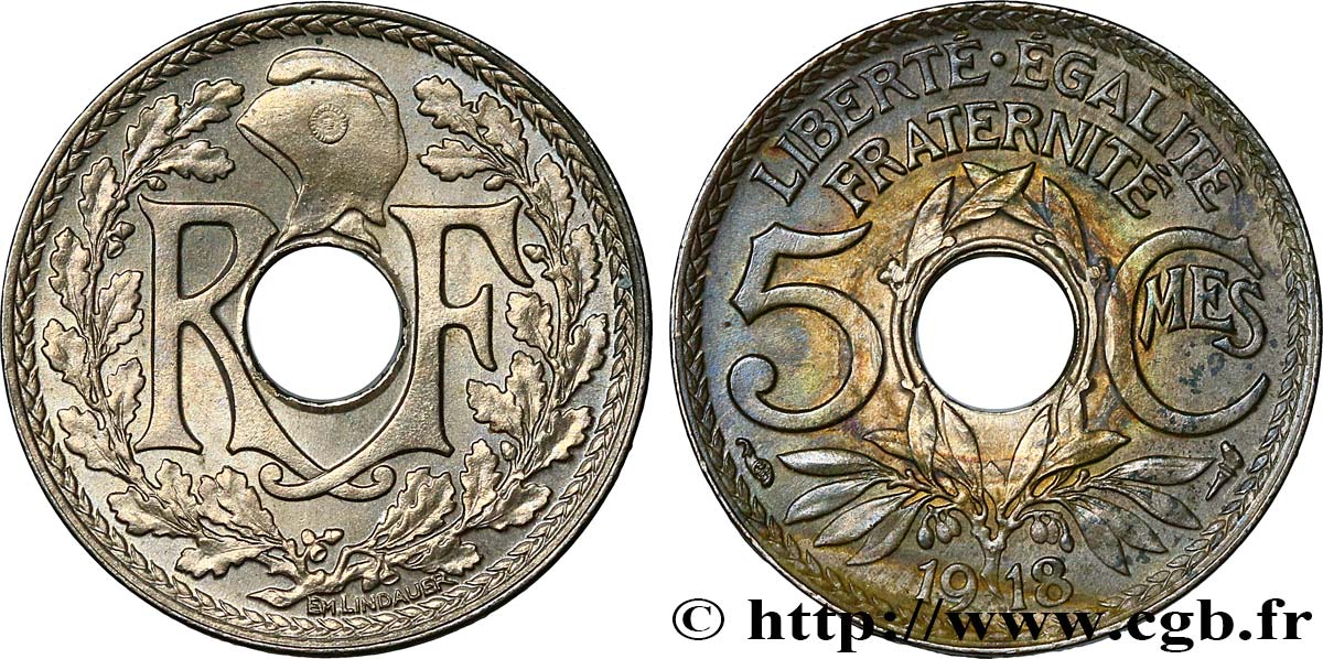 5 centimes Lindauer, grand module 1918 Paris F.121/2 AU 