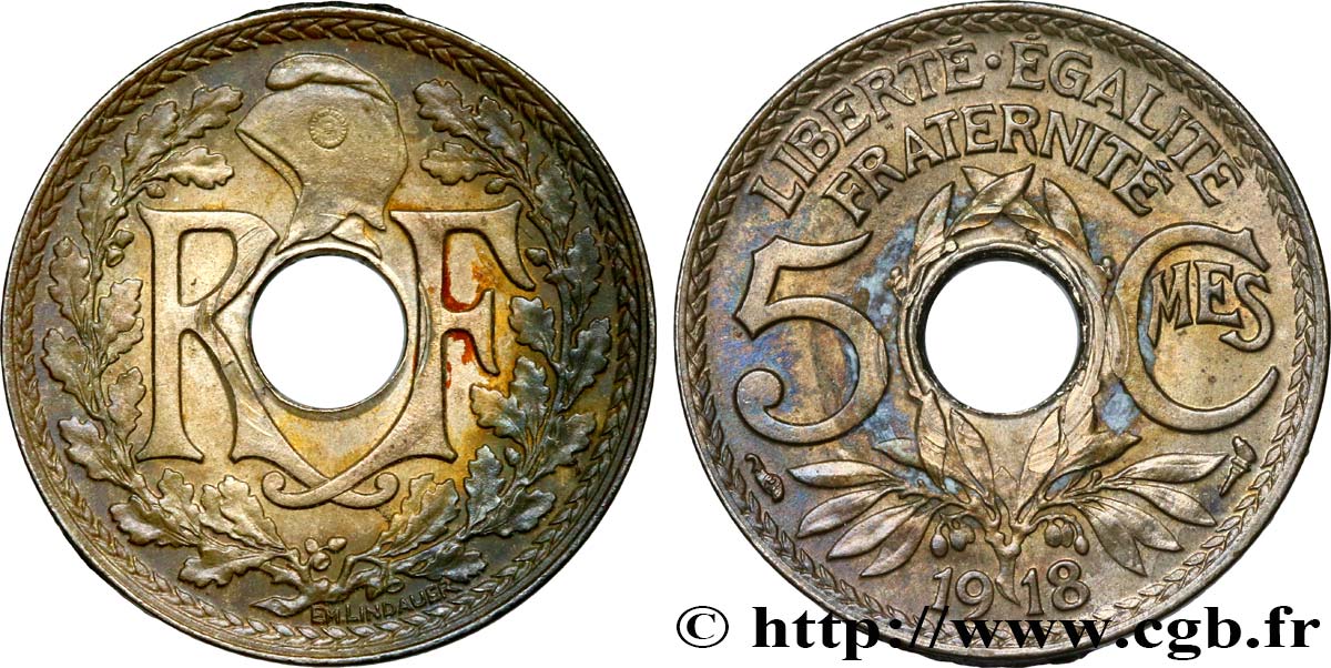 5 centimes Lindauer, grand module 1918 Paris F.121/2 MBC+ 