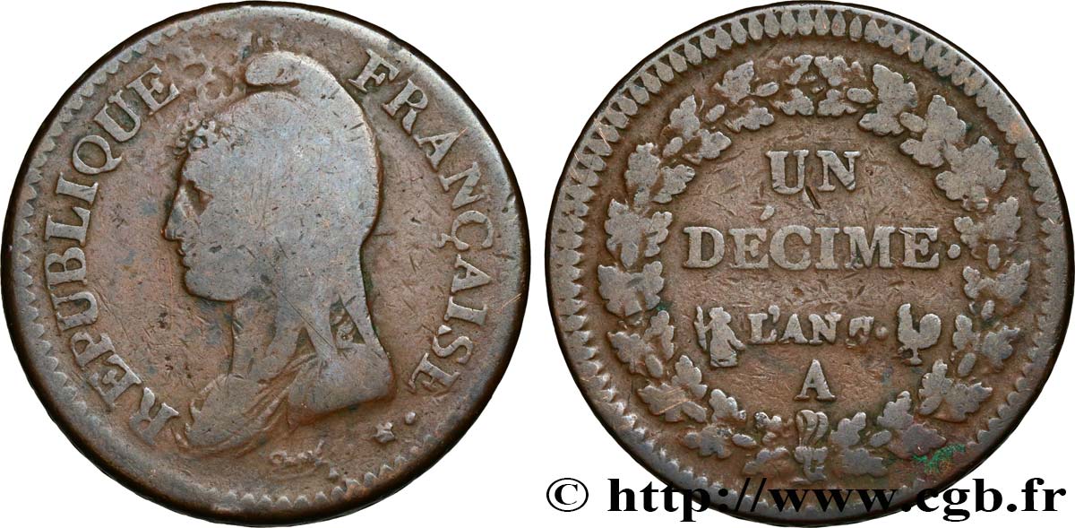 Un décime Dupré, grand module 1799 Paris F.129/22 TB15 