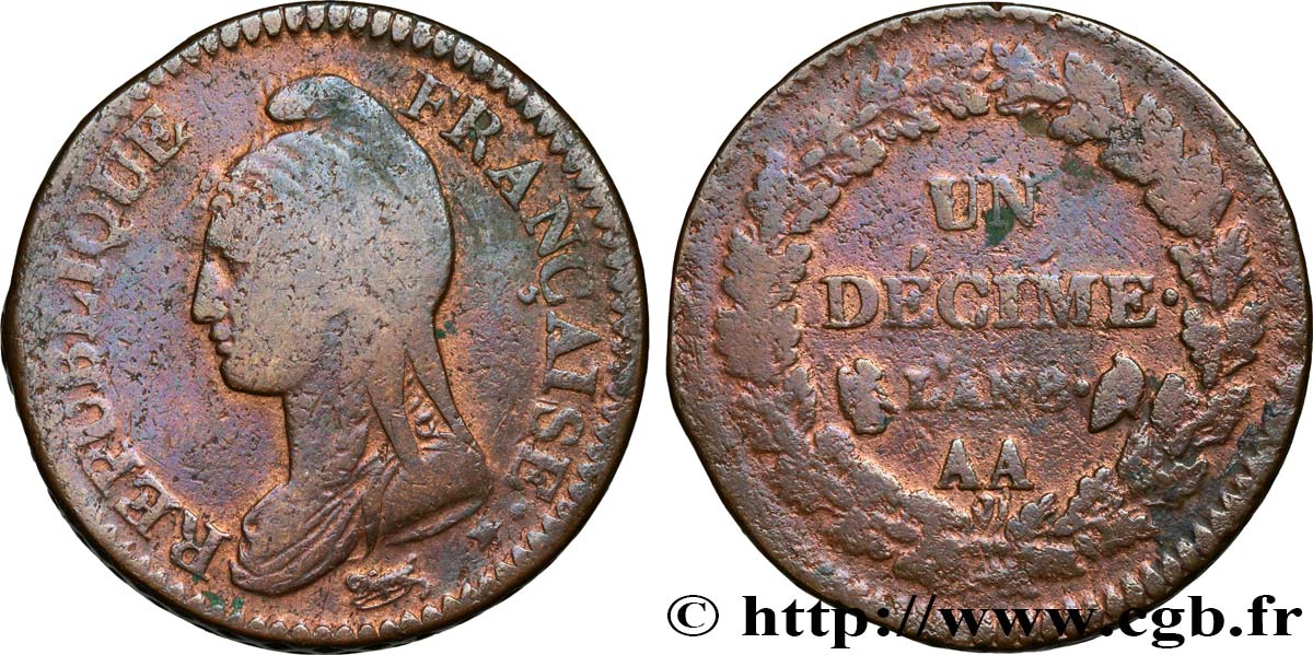 Un décime Dupré, grand module 1800 Metz F.129/54 TB20 