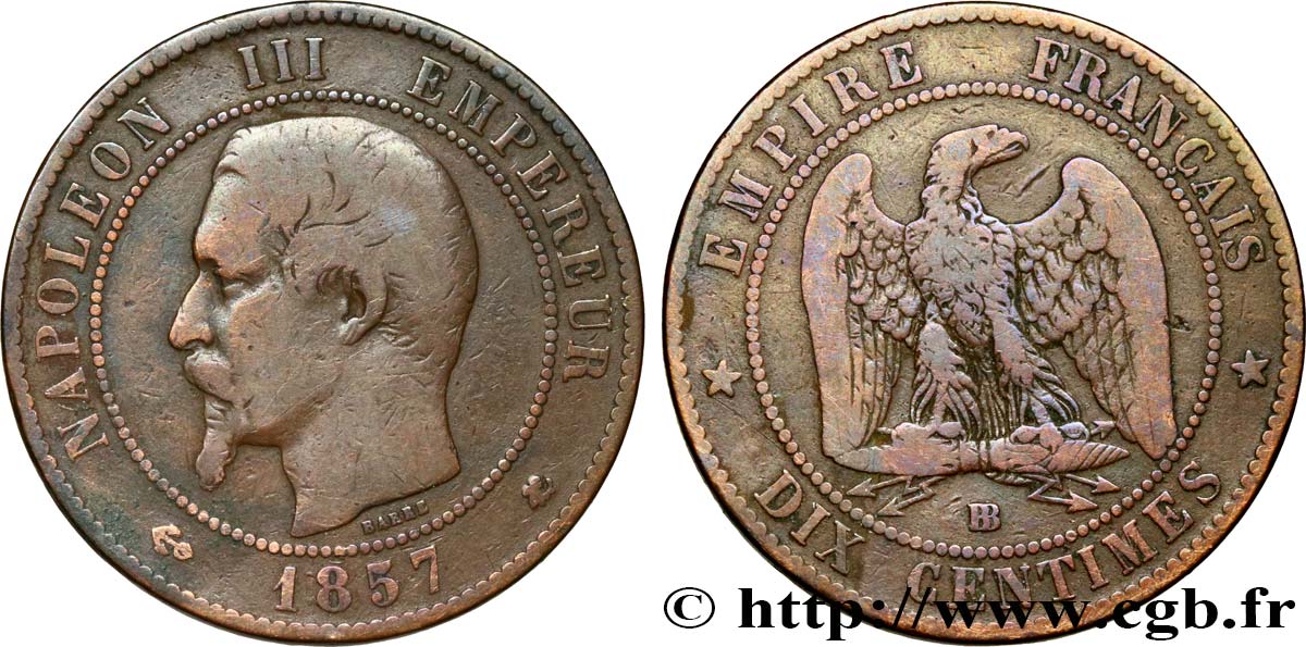 Dix centimes Napoléon III, tête nue 1857 Strasbourg F.133/43 BC20 