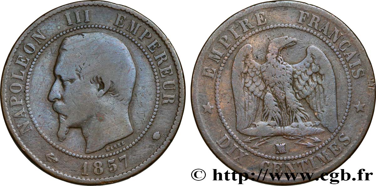 Dix centimes Napoléon III, tête nue 1857 Marseille F.133/45 F15 