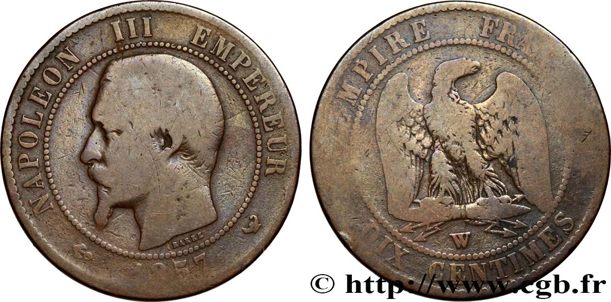Dix centimes Napoléon III, tête nue 1857 Lille F.133/46 B8 