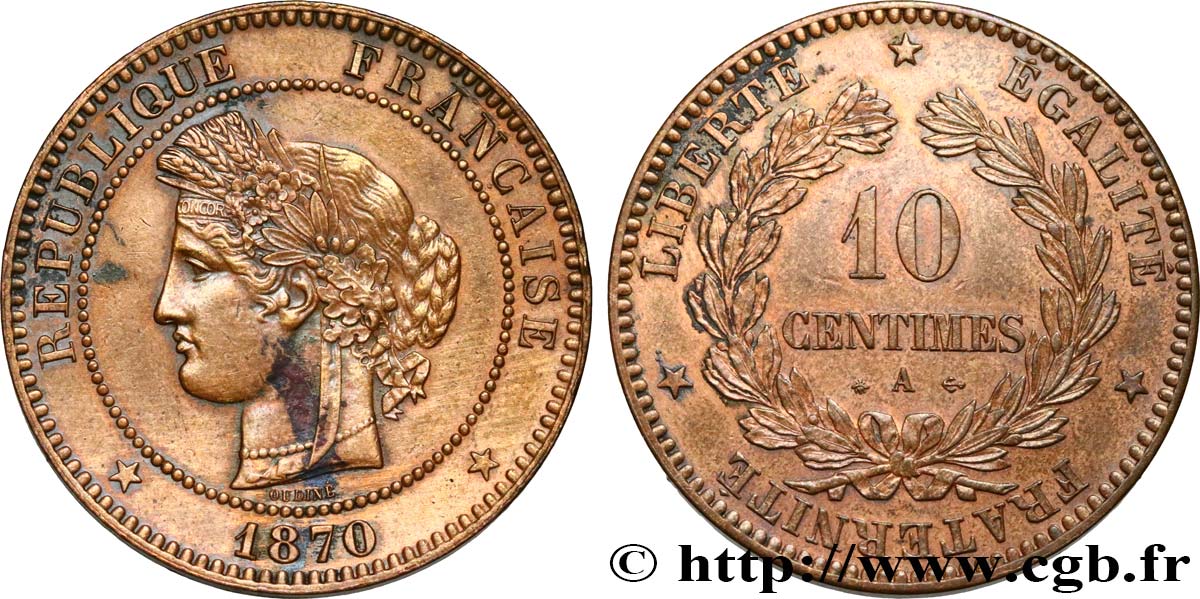 10 centimes Cérès 1870 Paris F.135/4 MBC+ 