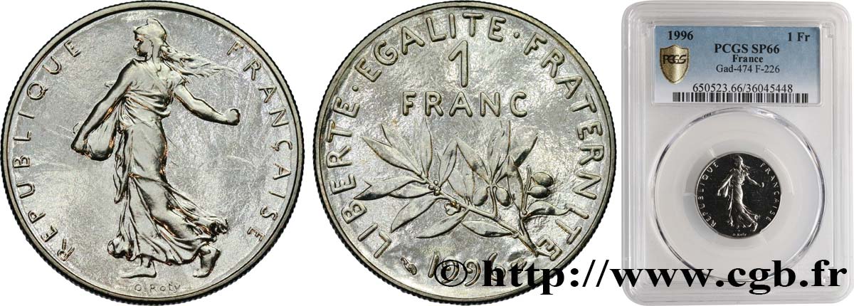1 franc Semeuse, nickel, BU (Brillant Universel) 1996 Pessac F.226/44 ST66 PCGS