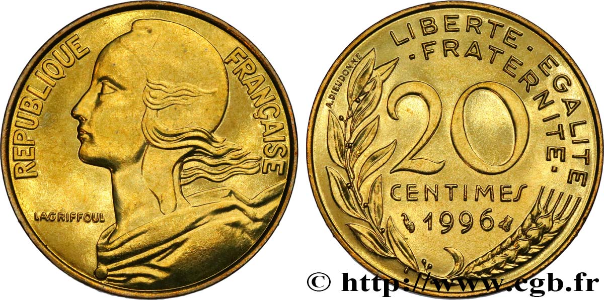 20 centimes Marianne, BU (Brillant Universel) 1996 Pessac F.156/40 FDC 