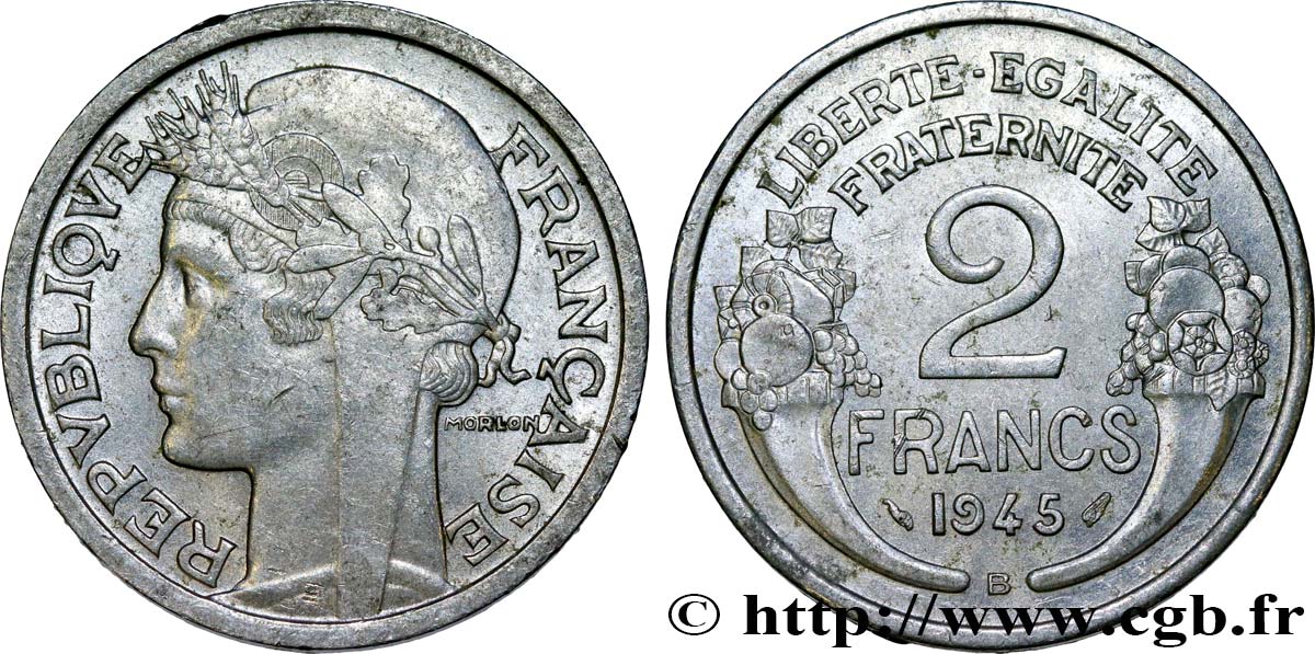 2 francs Morlon, aluminium 1945 Beaumont-Le-Roger F.269/6 TTB50 