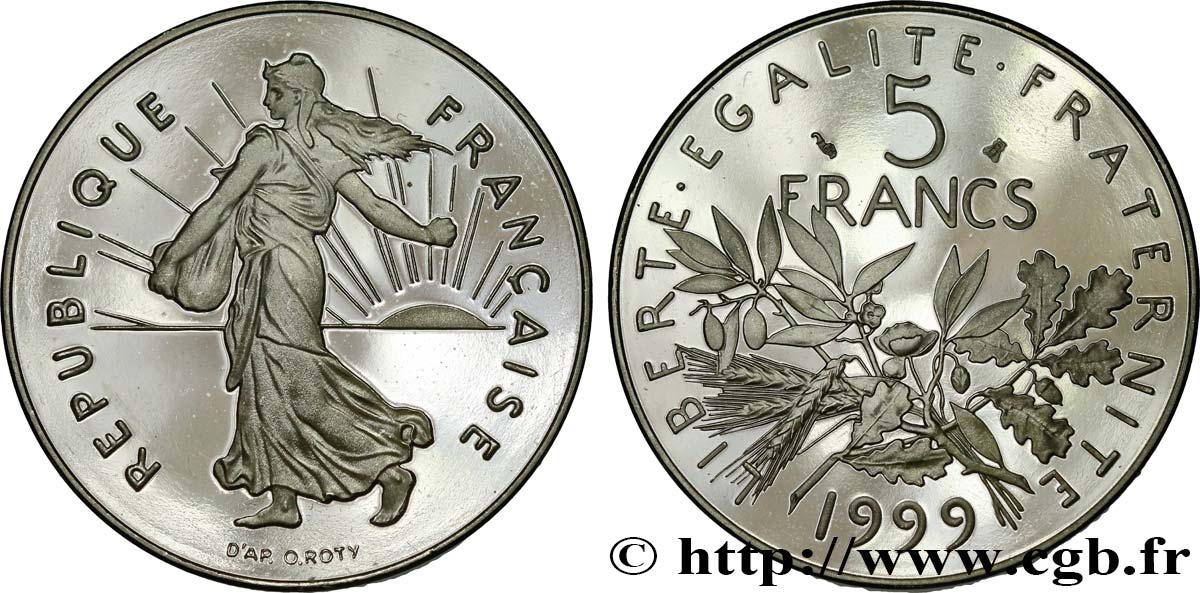 5 francs Semeuse, nickel, BE (Belle Épreuve) 1999 Pessac F.341/35 var. FDC 