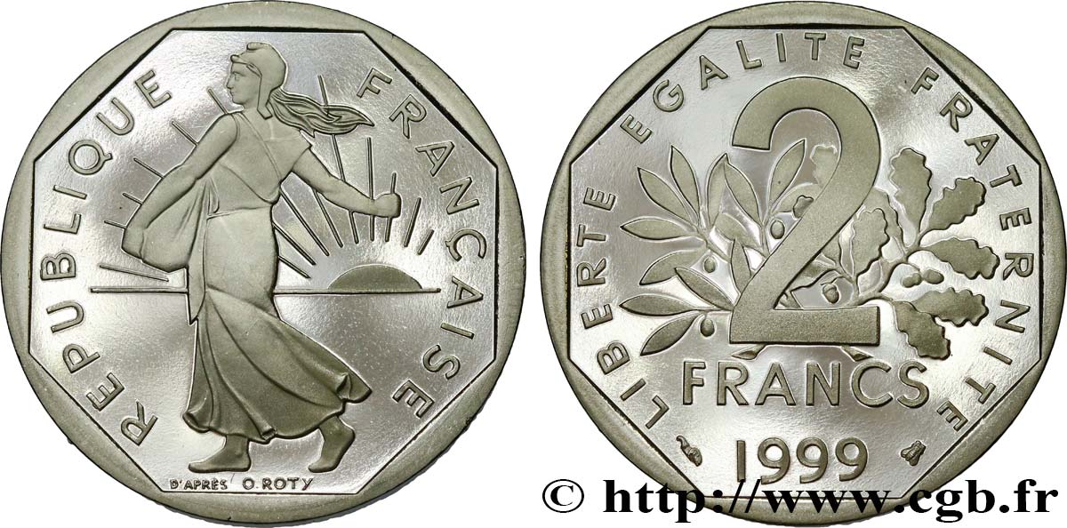 2 francs Semeuse, nickel, BE (Belle Épreuve) 1999 Pessac F.272/27 var. MS 
