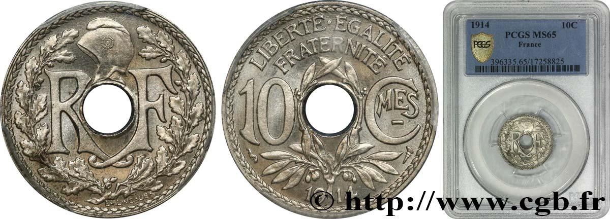 10 centimes Lindauer, Cmes souligné 1914 Paris F.137/2 MS65 PCGS