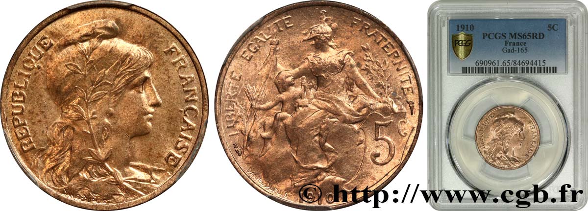 5 centimes Daniel-Dupuis 1910  F.119/22 FDC65 PCGS