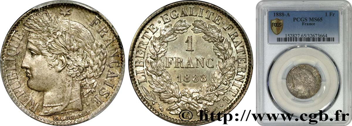 1 franc Cérès, IIIe République 1888 Paris F.216/10 FDC65 PCGS