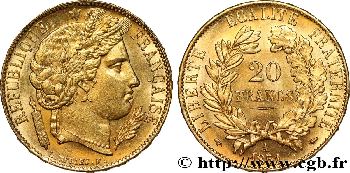 20 francs or Cérès 1851 Paris F.529/4 MS62 