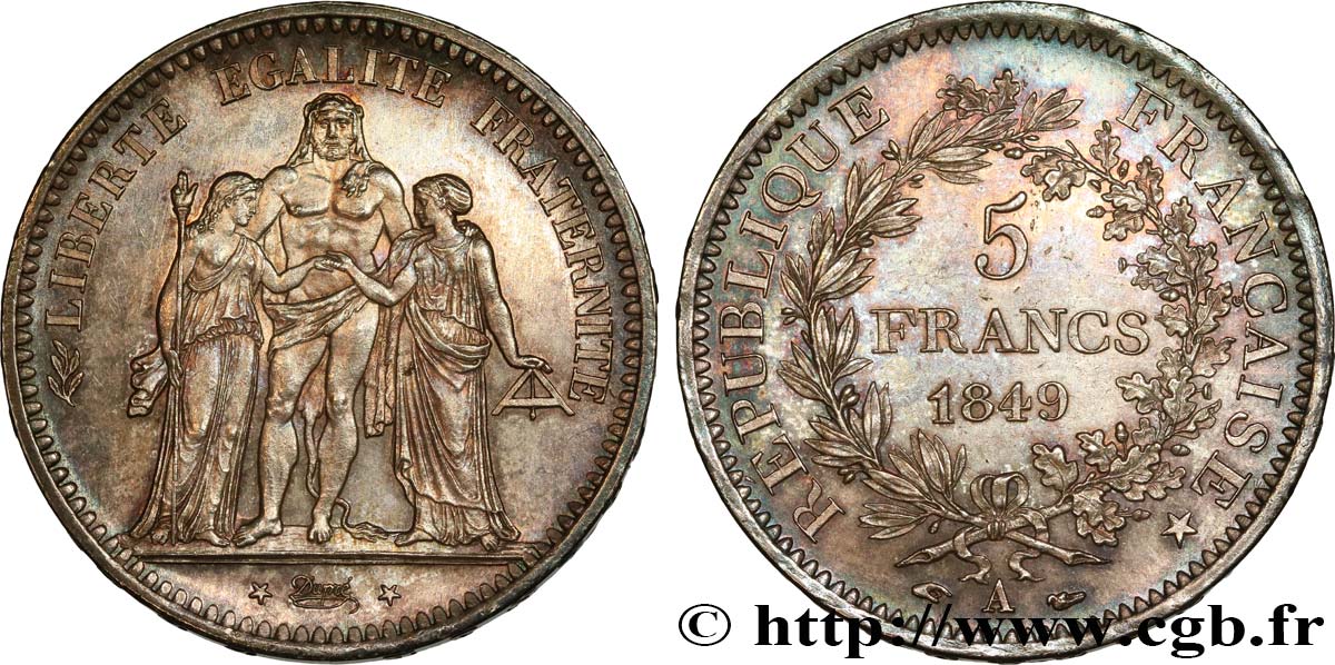 5 francs Hercule, IIe République 1849 Paris F.326/5 VZ62 