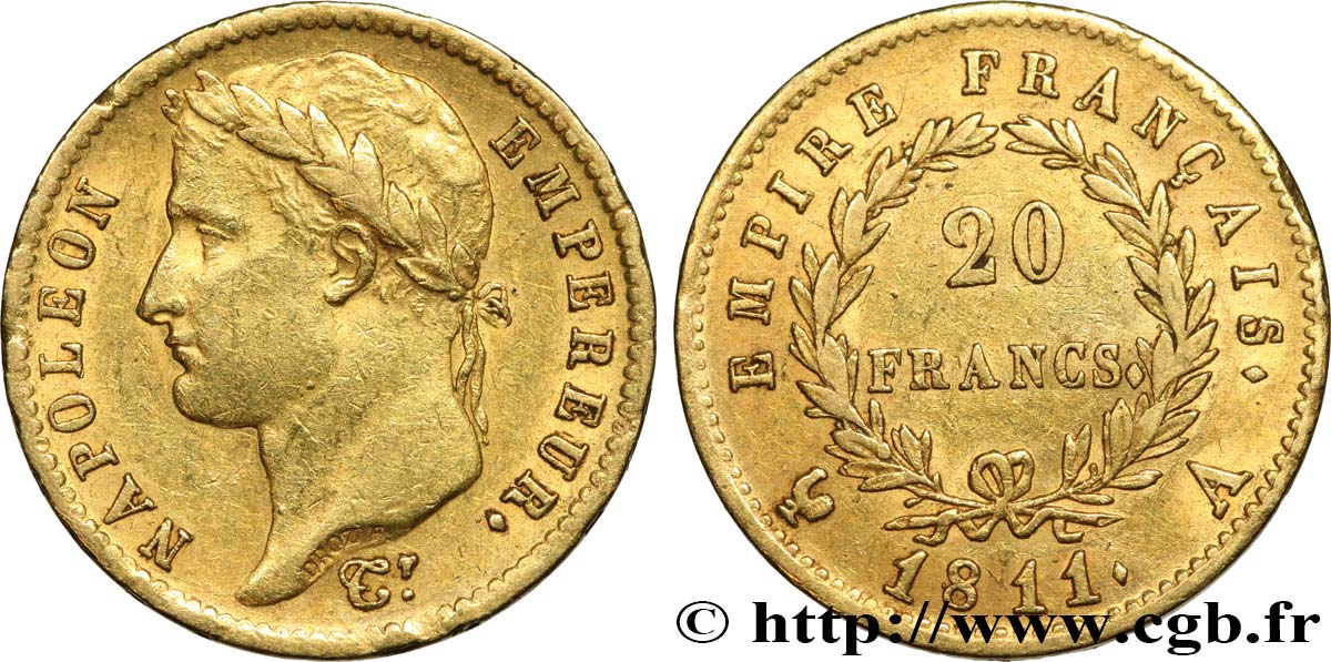20 francs or Napoléon, tête laurée, Empire français 1811 Paris F.516/16 TTB45 