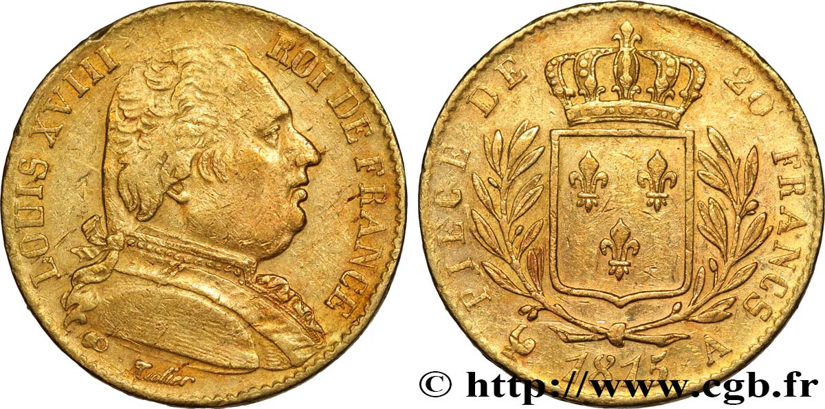 20 francs or Louis XVIII, buste habillé 1815 Paris F.517/10 TTB42 