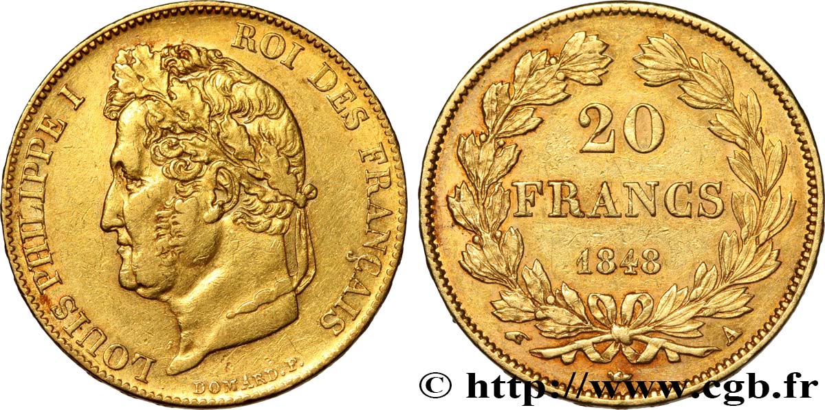 20 francs or Louis-Philippe, Domard 1848 Paris F.527/38 MBC45 