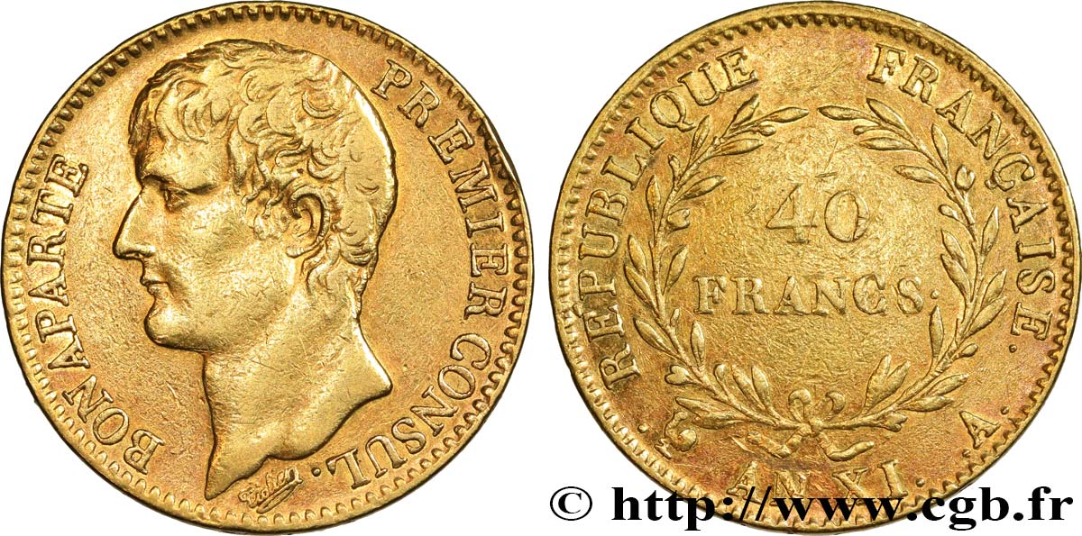 40 francs or Bonaparte Premier Consul 1803 Paris F.536/1 MBC 