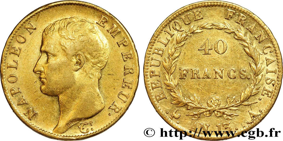 40 francs or Napoléon tête nue, Calendrier révolutionnaire 1805 Paris F.537/1 TTB48 