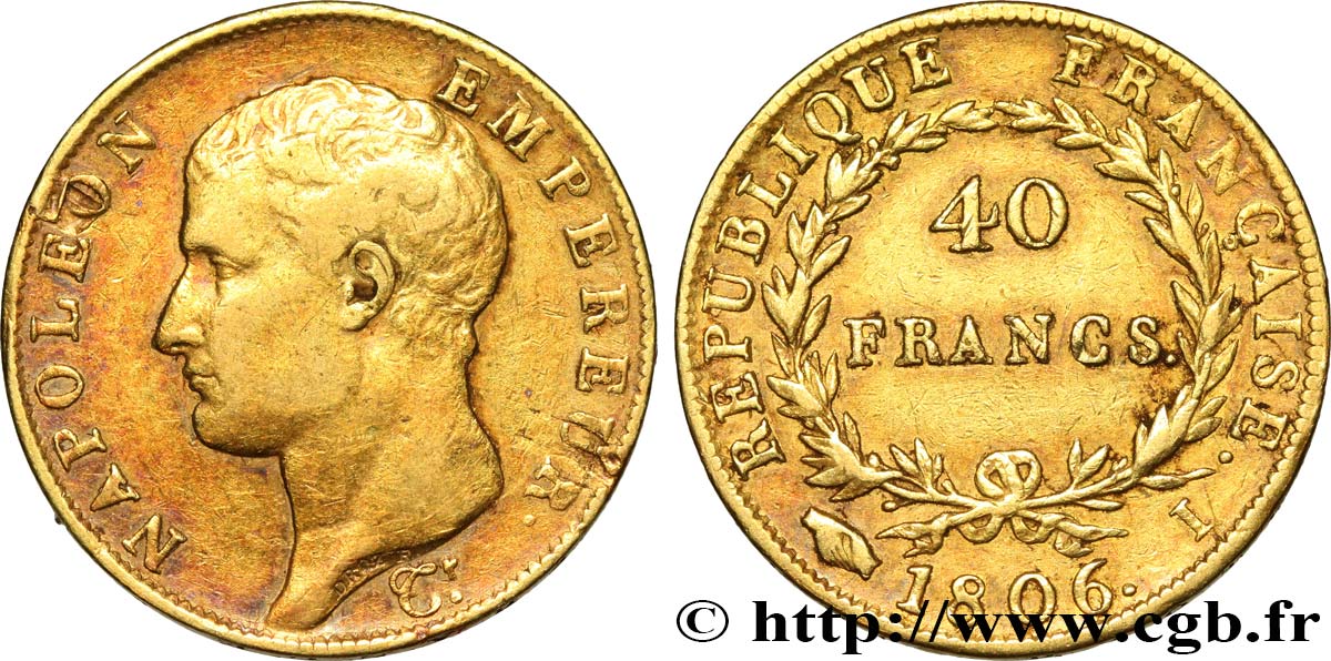 40 francs or Napoléon tête nue, Calendrier grégorien 1806 Limoges F.538/2 MBC40 