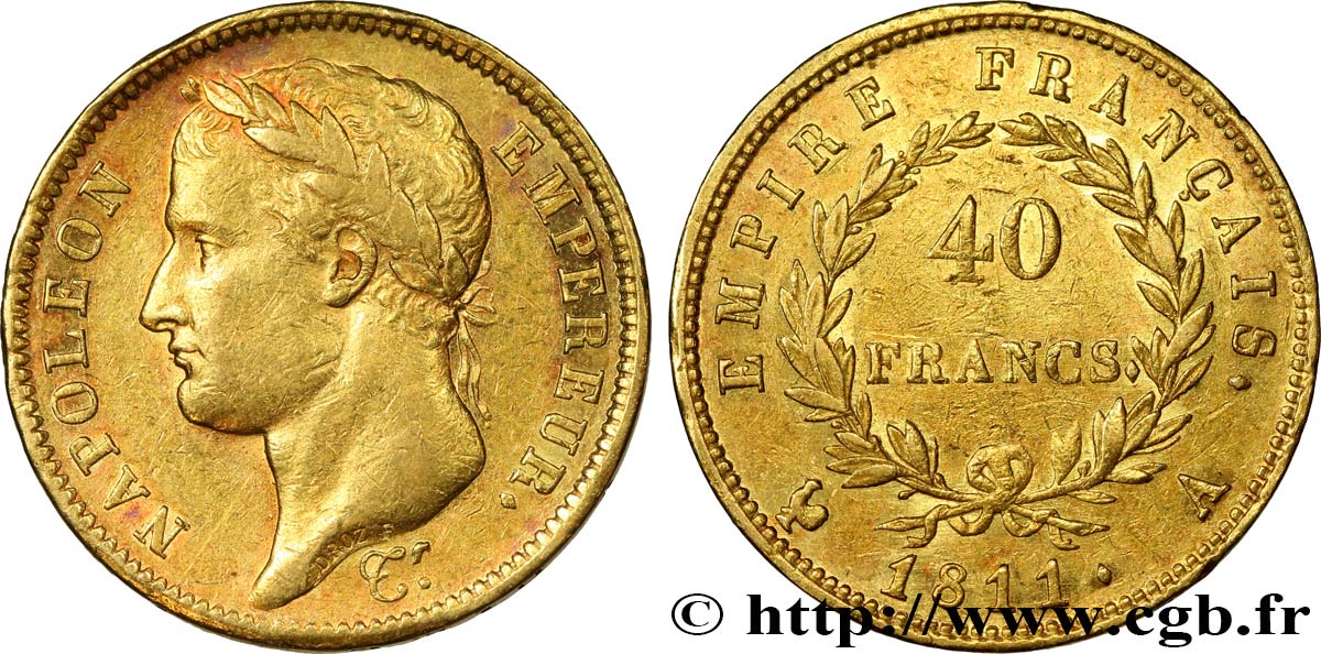 40 francs or Napoléon tête laurée, Empire français 1811 Paris F.541/6 SS48 