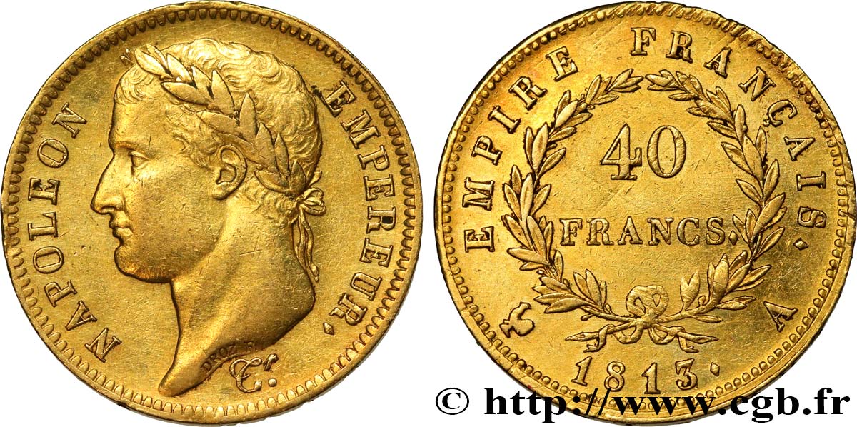 40 francs or Napoléon tête laurée, Empire français 1813 Paris F.541/11 XF45 