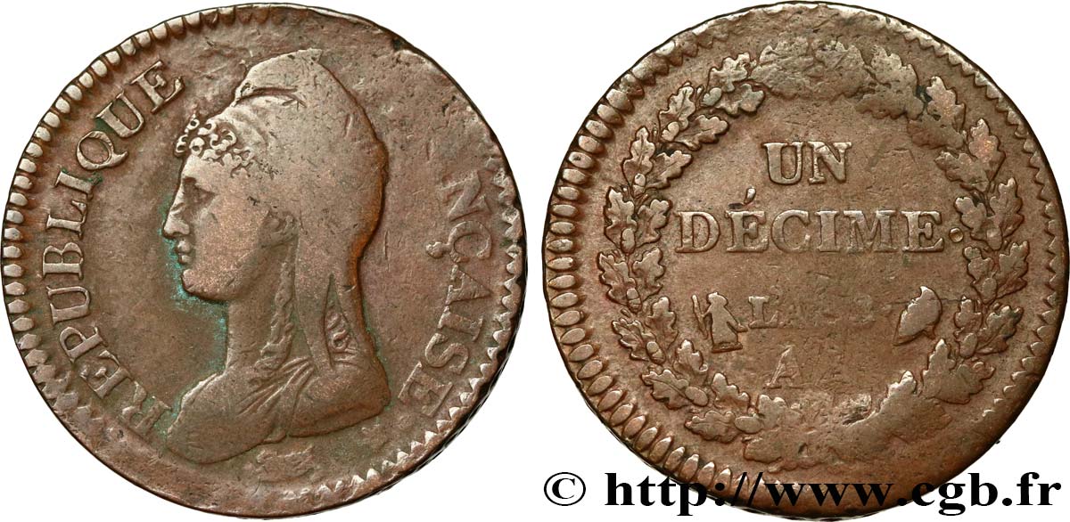 Un décime Dupré, grand module 1800 Metz F.129/54 TB20 