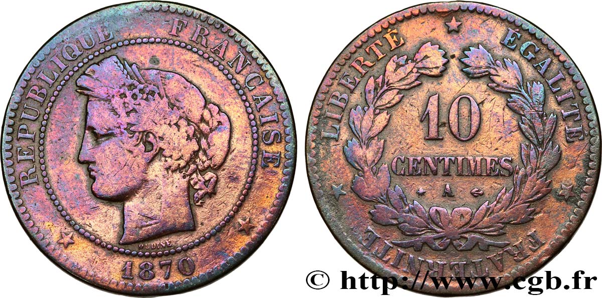 10 centimes Cérès 1870 Paris F.135/4 VG 