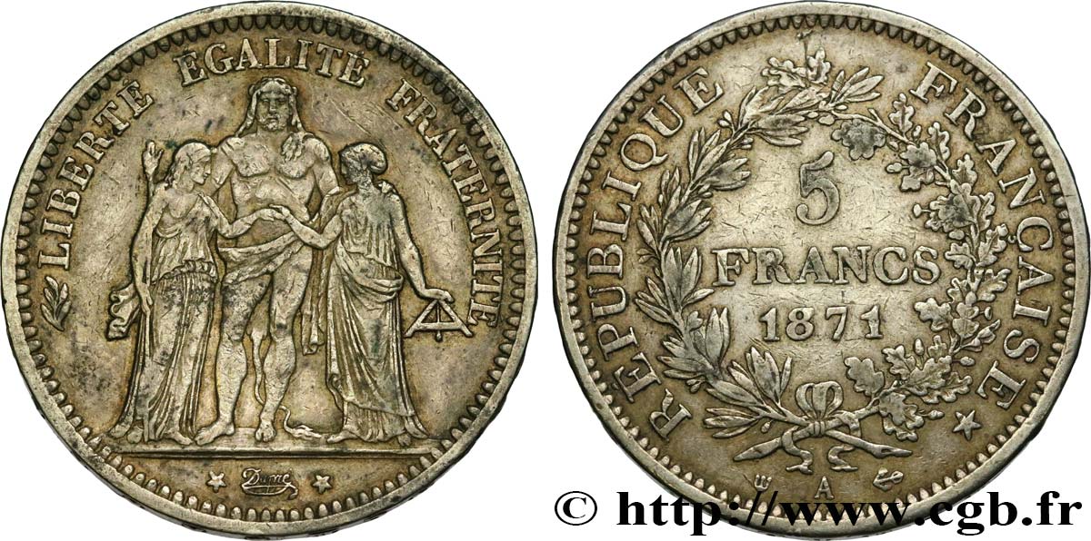 5 francs Hercule, dite “Camélinat” 1871 Paris F.334/4 SS40 