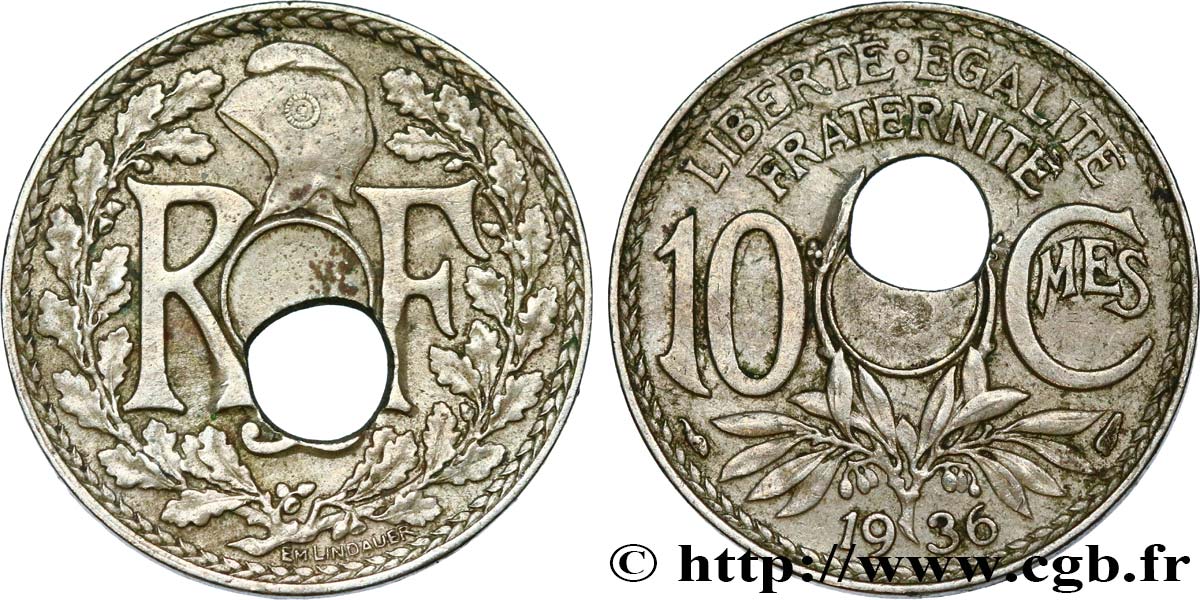 10 centimes Lindauer, perforation décentrée 1936  F.138/23 var. BB 