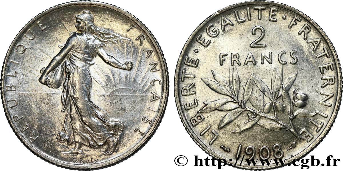 2 francs Semeuse 1908 Paris F.266/10 MS60 