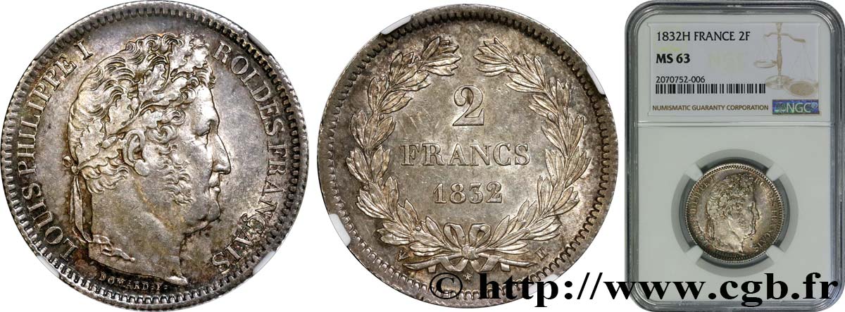 2 francs Louis-Philippe 1832  La Rochelle F.260/8 SPL63 NGC