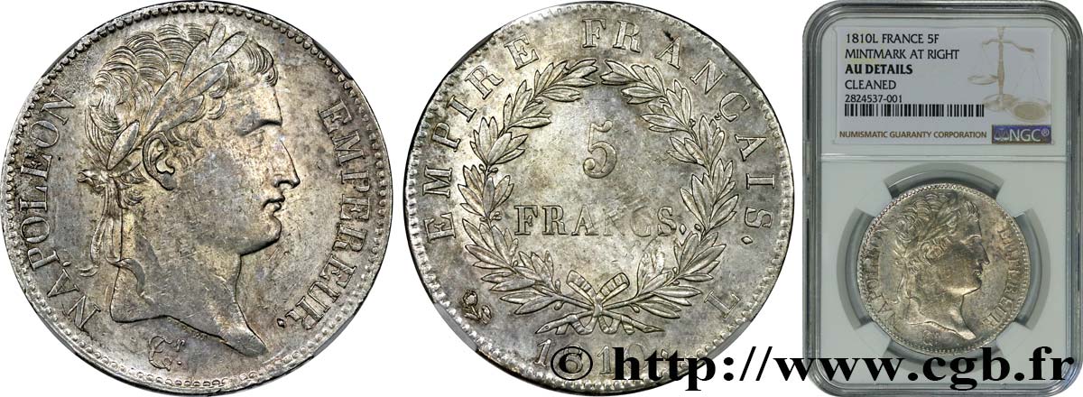5 francs Napoléon empereur, Empire français 1810 Bayonne F.307/20 EBC NGC