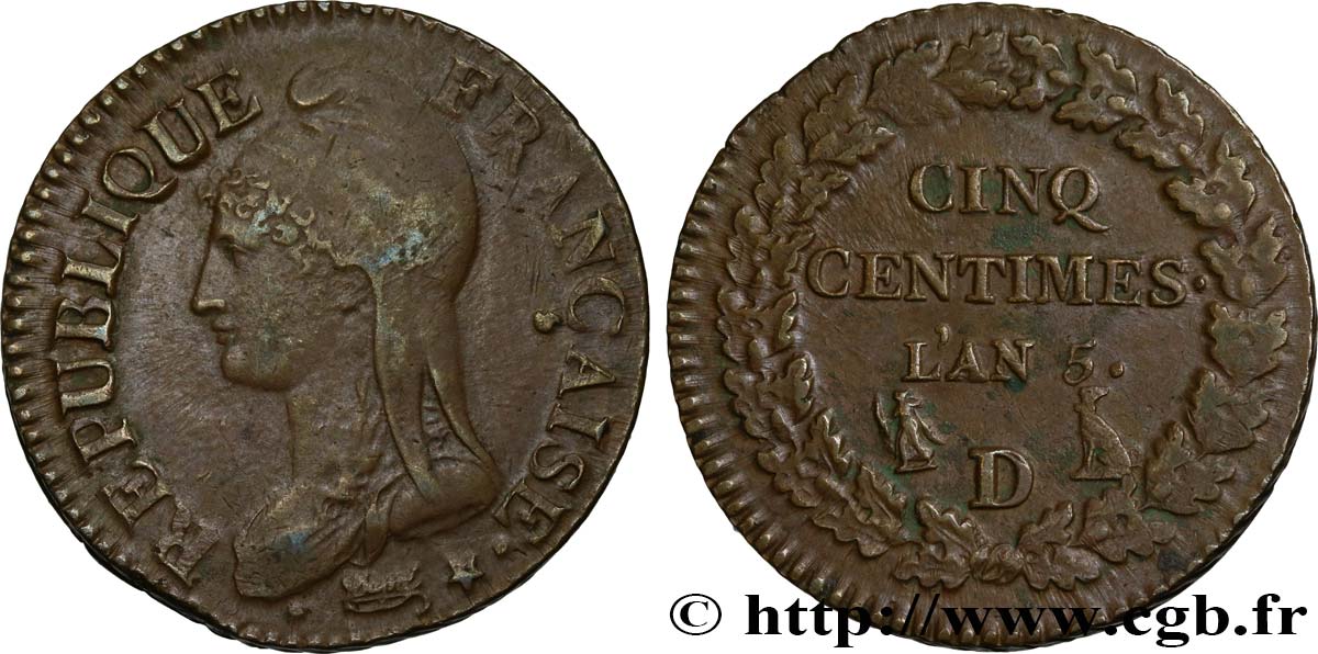 Cinq centimes Dupré, grand module 1797 Lyon F.115/22 BB45 