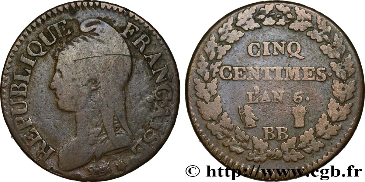Cinq centimes Dupré, grand module 1798 Strasbourg F.115/37 BC25 