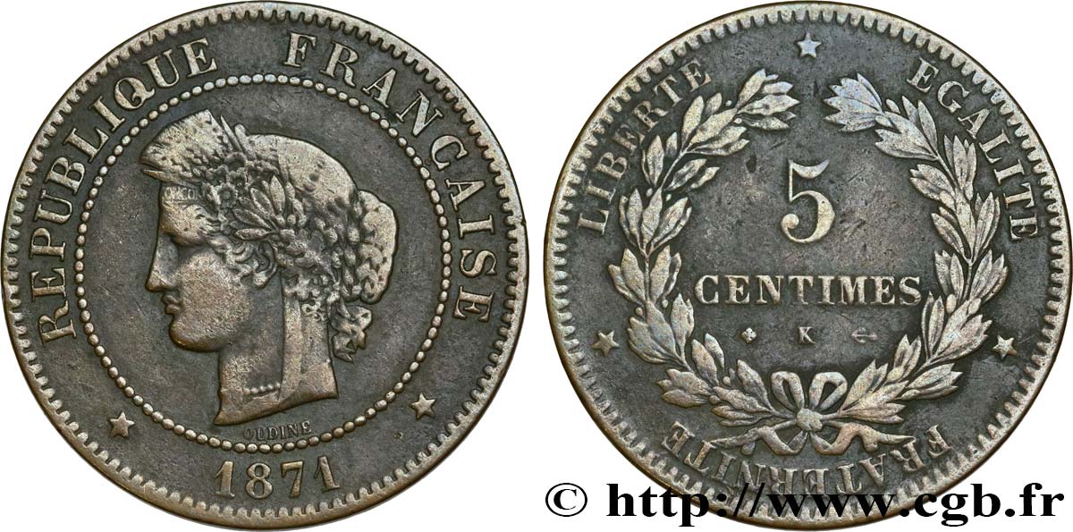 5 centimes Cérès 1871 Bordeaux F.118/3 VF20 