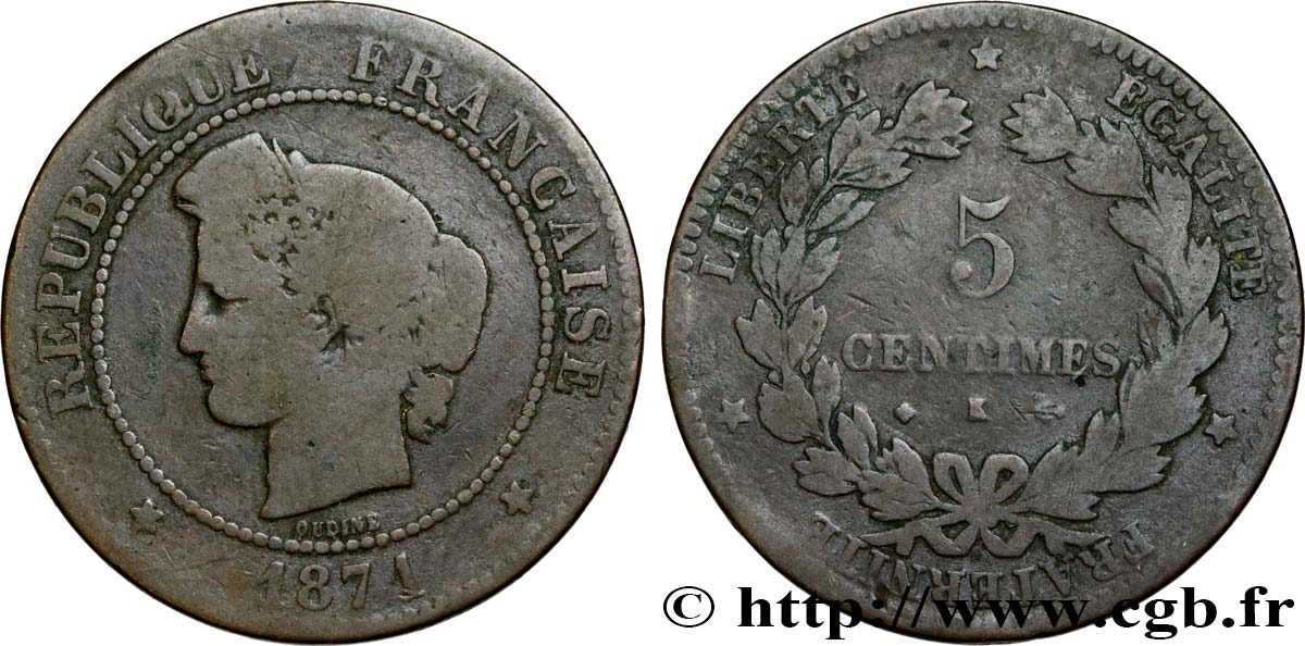 5 centimes Cérès 1871 Bordeaux F.118/3 SGE8 