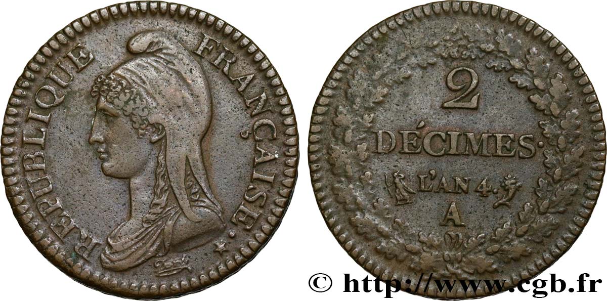2 décimes Dupré 1796 Paris F.145/1 AU50 