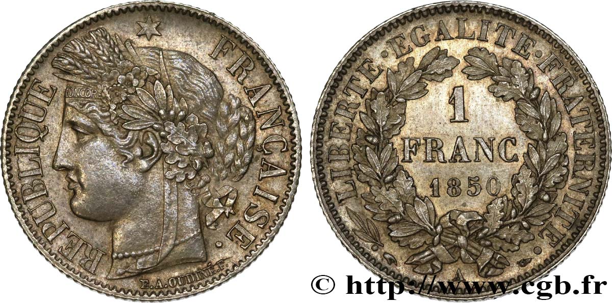 1 franc Cérès, IIe République 1850 Paris F.211/4 SPL62 