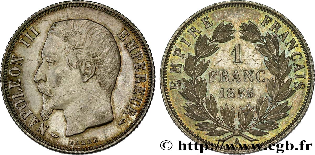 1 franc Napoléon III, tête nue 1855 Paris F.214/3 SPL+ 
